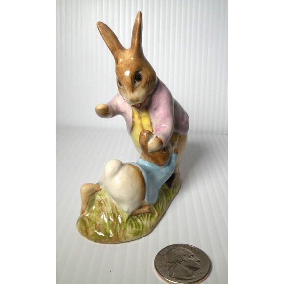 Beatrix Potters Benjamin Bunny & Peter Rabbit Figurine By Beswick 1975 Handpaint - Picture 1 of 5
